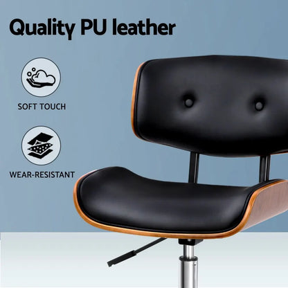 Artiss Wooden Office Chair PU Seat Black Brown - Image 5