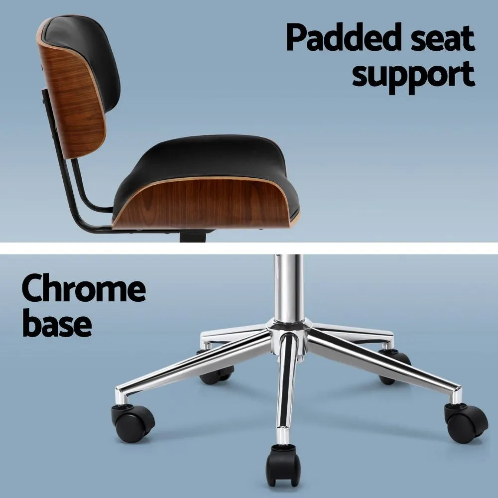 Artiss Wooden Office Chair PU Seat Black Brown - Image 6