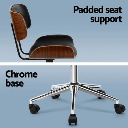 Artiss Wooden Office Chair PU Seat Black Brown - Image 6