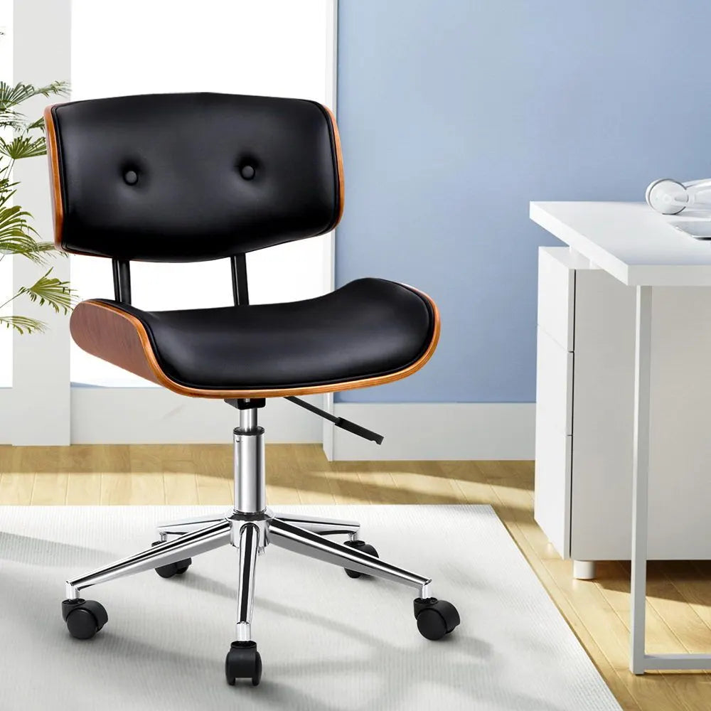 Artiss Wooden Office Chair PU Seat Black Brown - Image 9