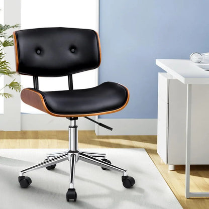 Artiss Wooden Office Chair PU Seat Black Brown - Image 9