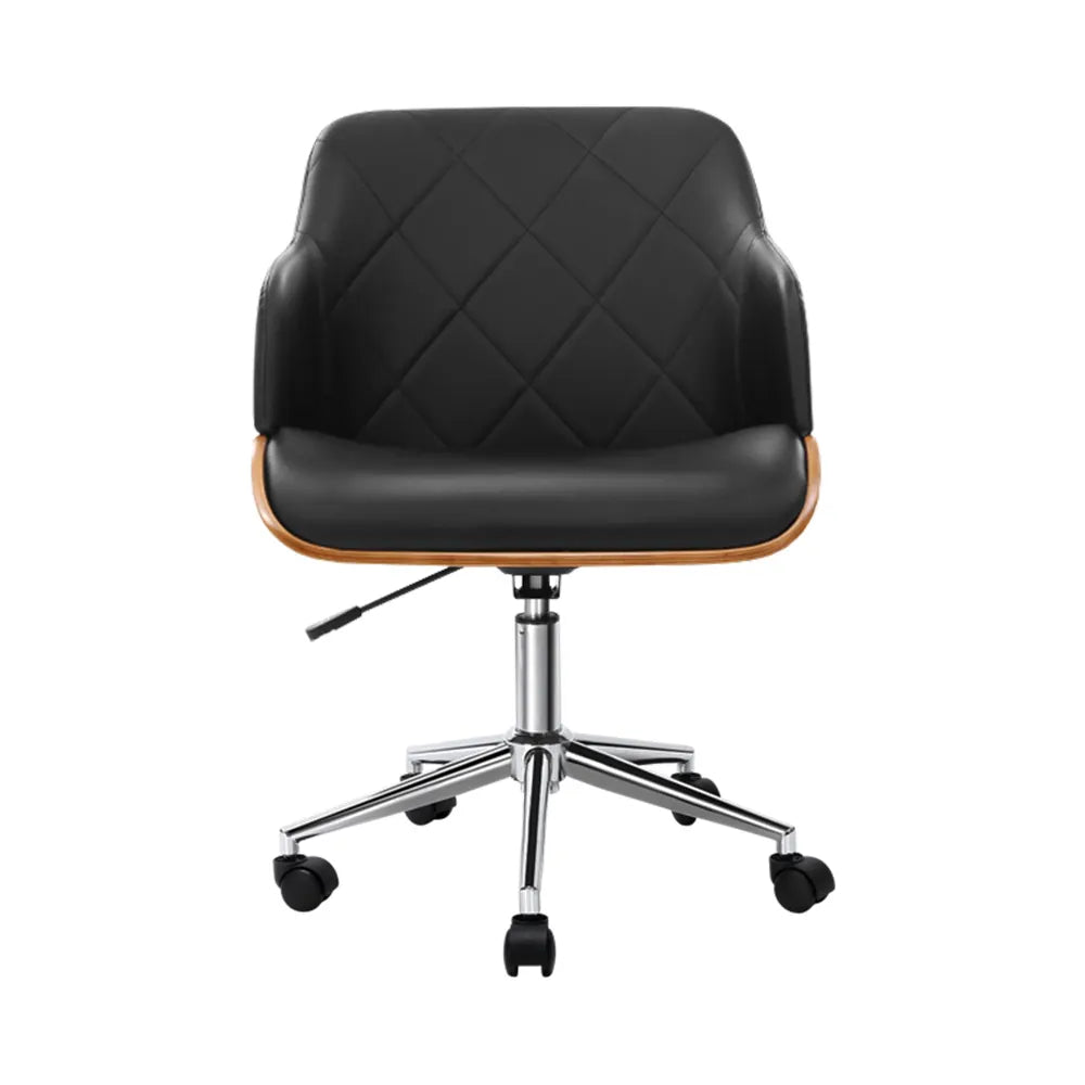 Artiss Wooden Office Chair Fabric Seat Black - Image 3
