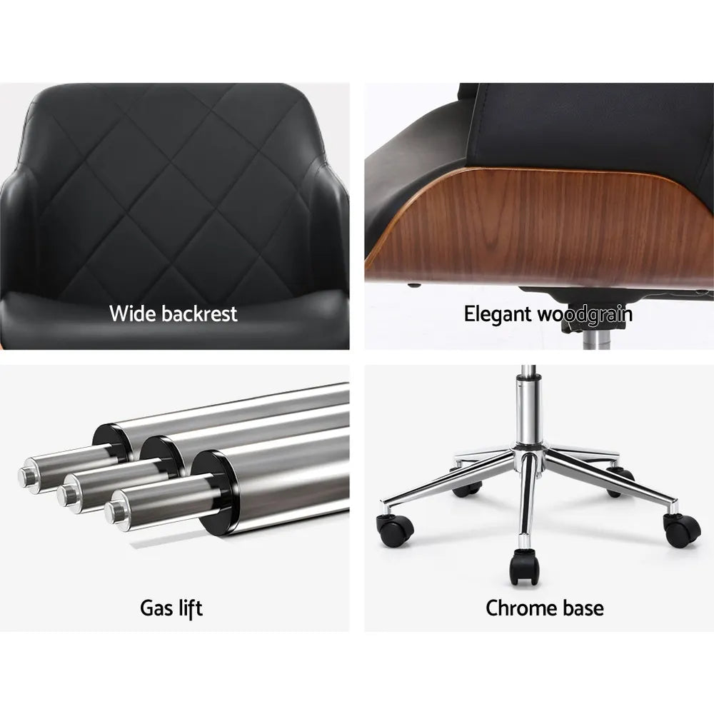 Artiss Wooden Office Chair Fabric Seat Black - Image 5