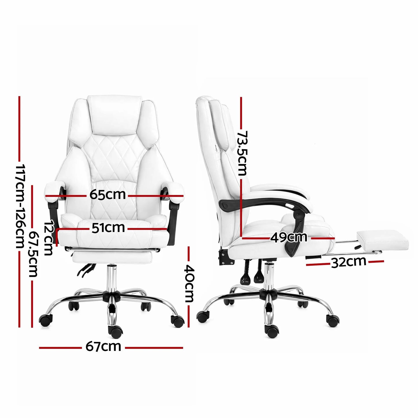 Artiss Executive Office Chair Leather Footrest White - Image 2