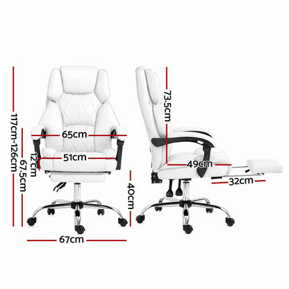 Artiss Executive Office Chair Leather Footrest White - Image 2