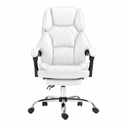Artiss Executive Office Chair Leather Footrest White - Image 3