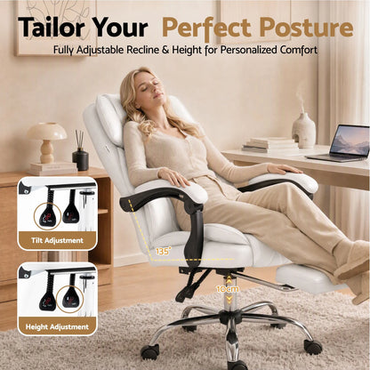 Artiss Executive Office Chair Leather Footrest White - Image 4