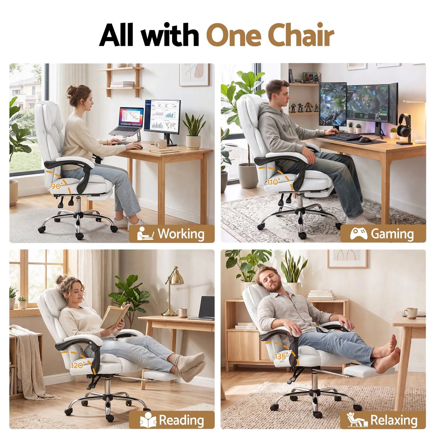 Artiss Executive Office Chair Leather Footrest White - Image 5