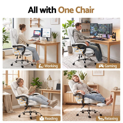 Artiss Executive Office Chair Leather Footrest White - Image 5
