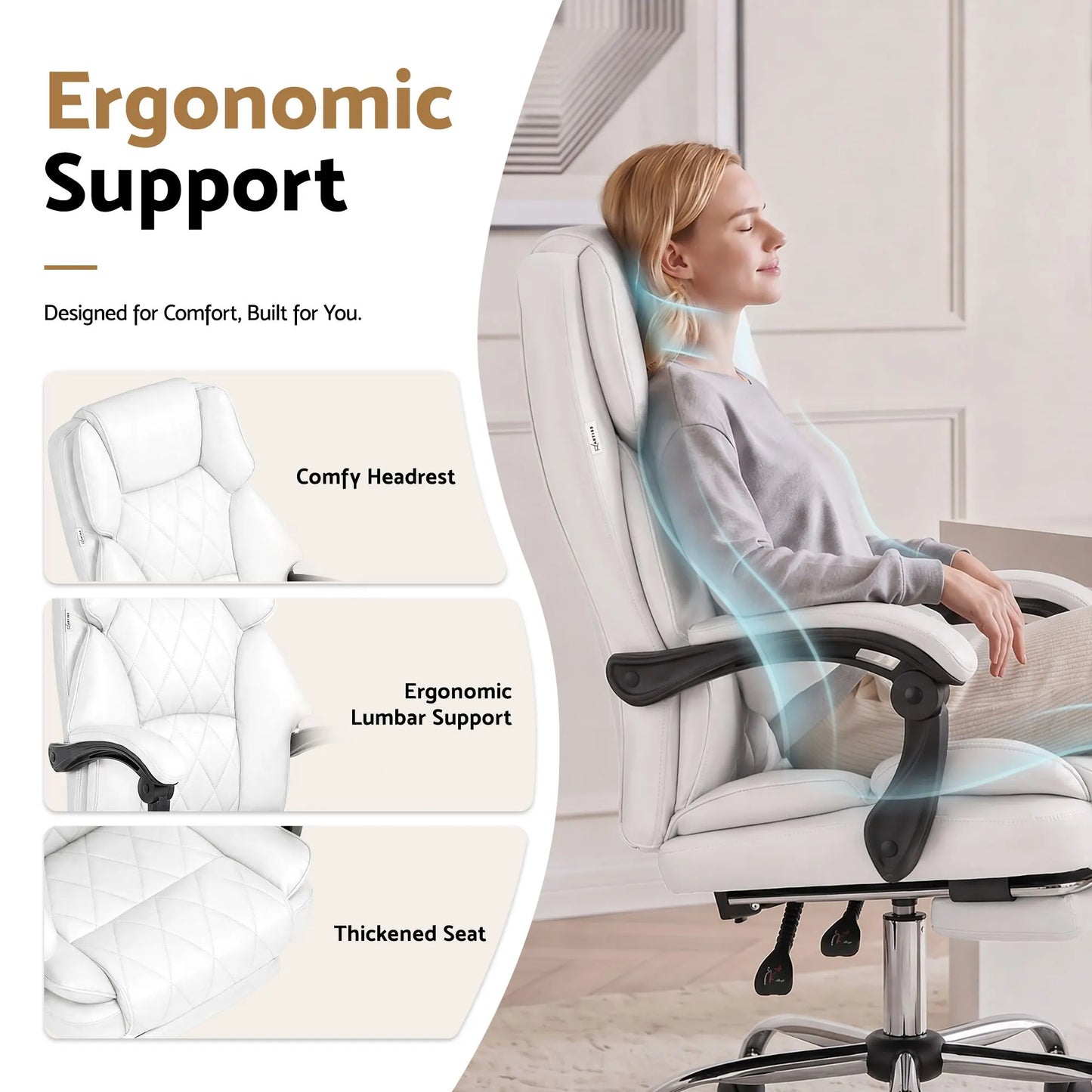 Artiss Executive Office Chair Leather Footrest White - Image 6