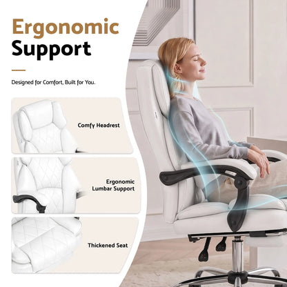 Artiss Executive Office Chair Leather Footrest White - Image 6