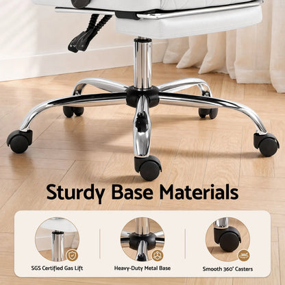 Artiss Executive Office Chair Leather Footrest White - Image 7
