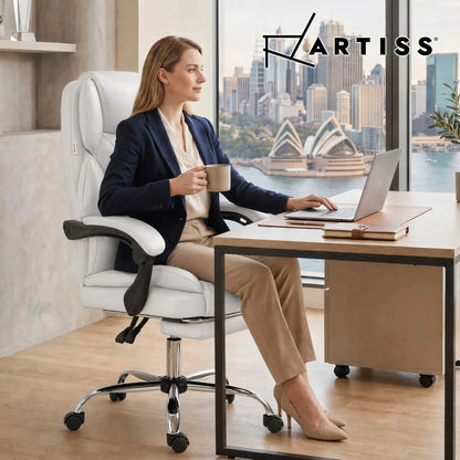 Artiss Executive Office Chair Leather Footrest White - Image 8