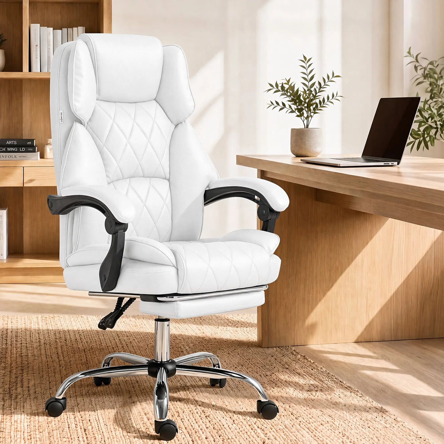 Artiss Executive Office Chair Leather Footrest White - Image 9