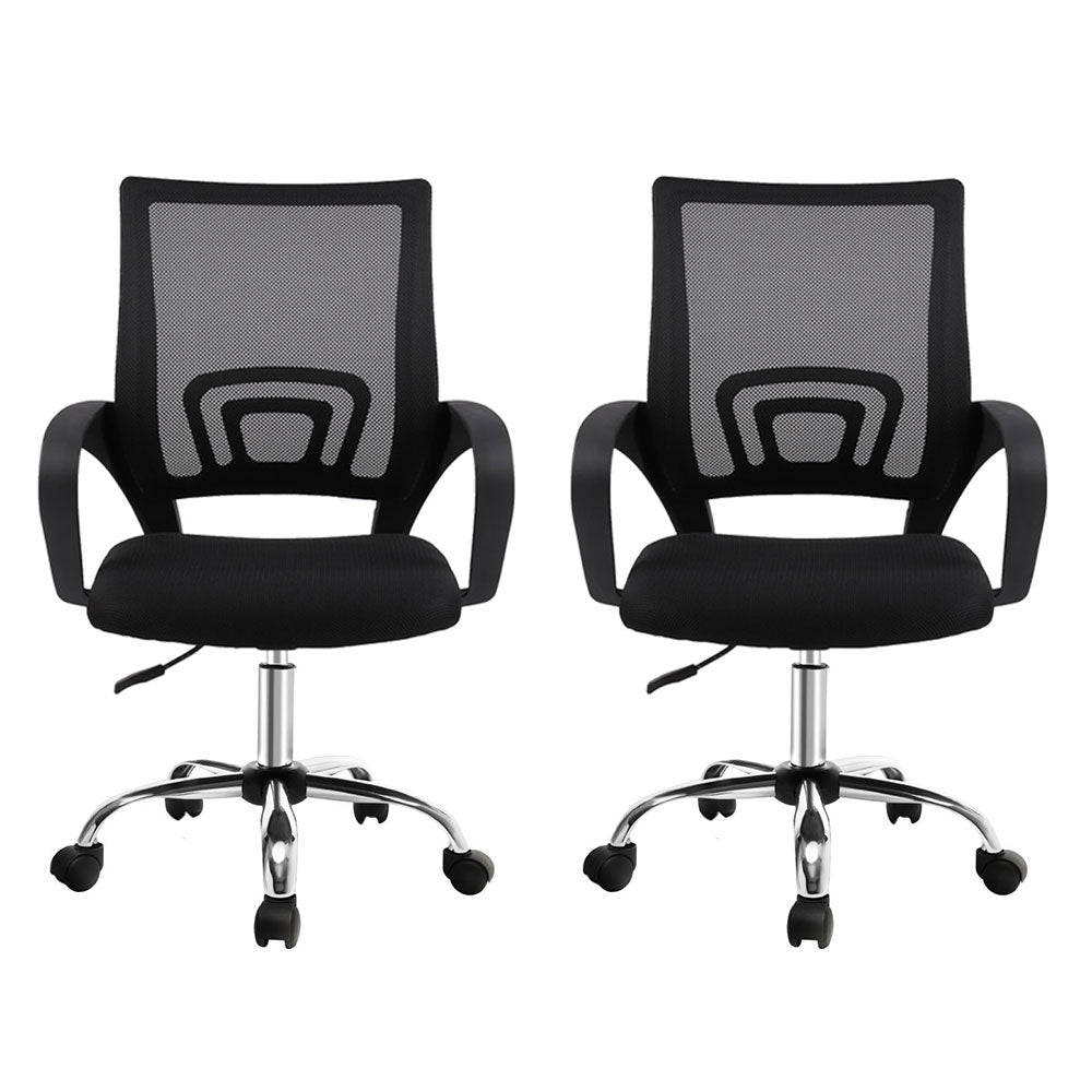 Artiss 2x Mesh Office Chair Mid Back Black - Image 3