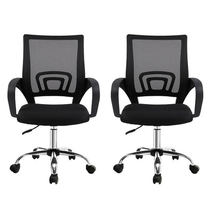 Artiss 2x Mesh Office Chair Mid Back Black - Image 3