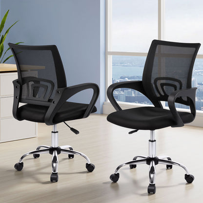 Artiss 2x Mesh Office Chair Mid Back Black - Image 7