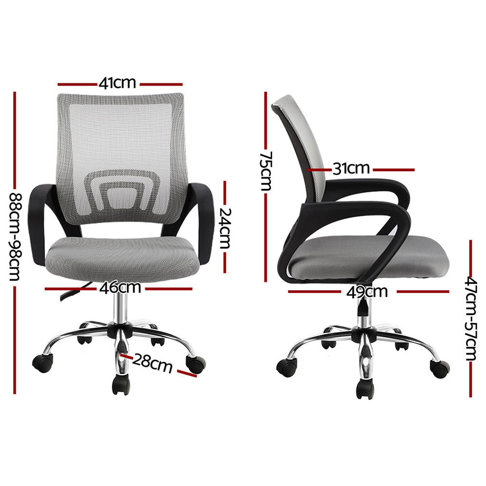 Artiss 2x Mesh Office Chair Mid Back Grey - Image 2