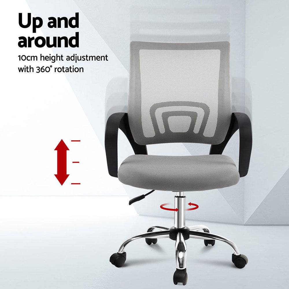 Artiss 2x Mesh Office Chair Mid Back Grey - Image 4