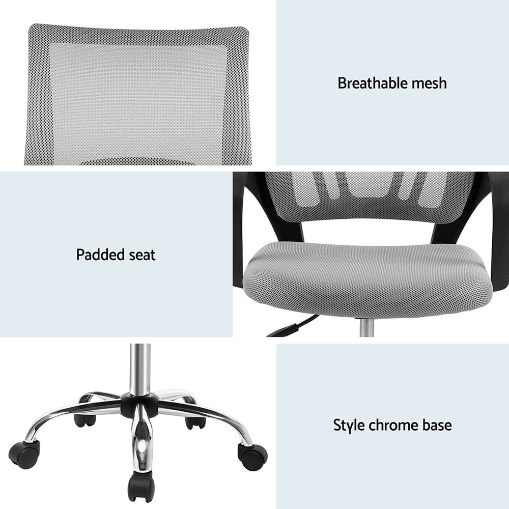 Artiss 2x Mesh Office Chair Mid Back Grey - Image 6