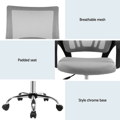 Artiss 2x Mesh Office Chair Mid Back Grey - Image 6