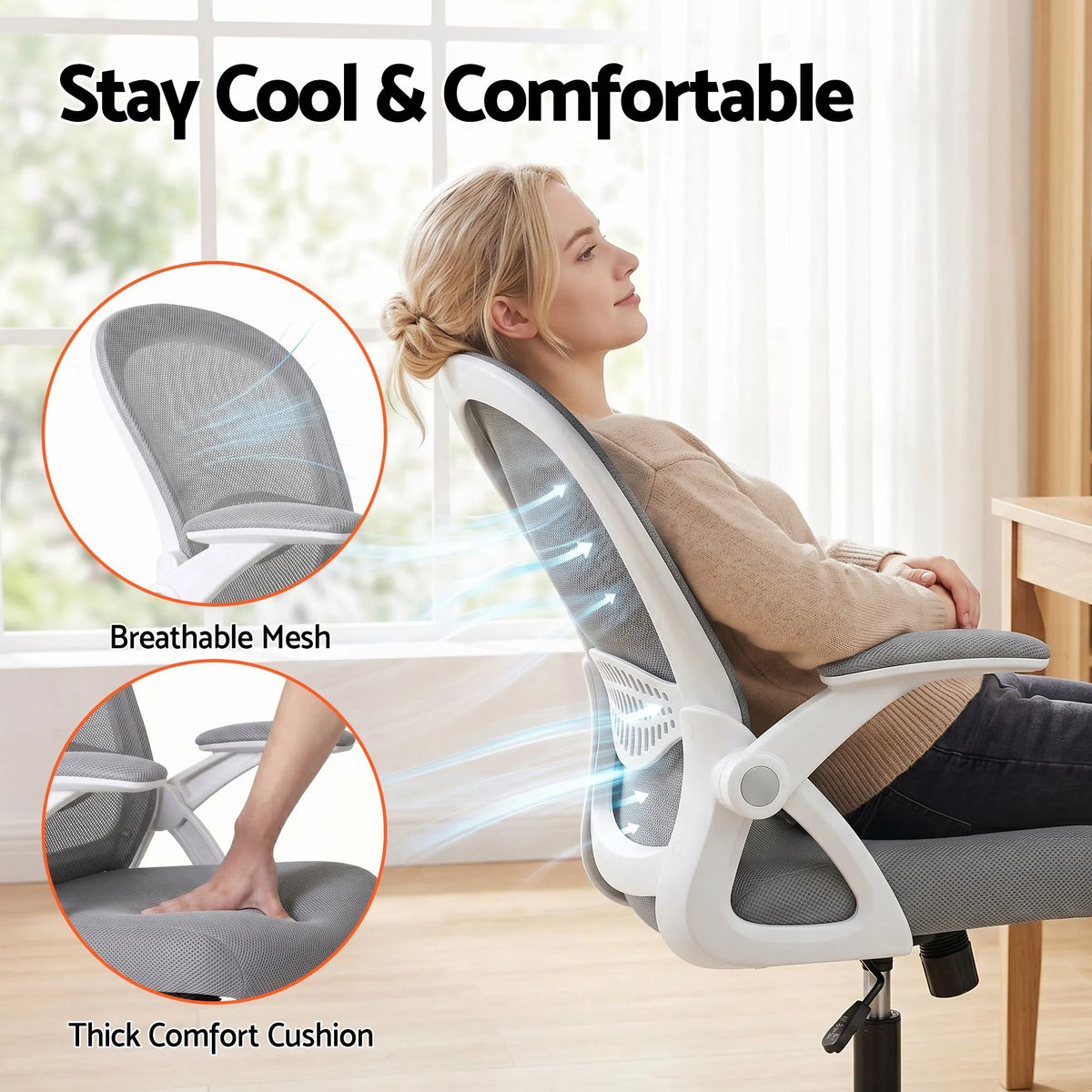 Artiss Mesh Office Chair Mid Back Grey - Image 6