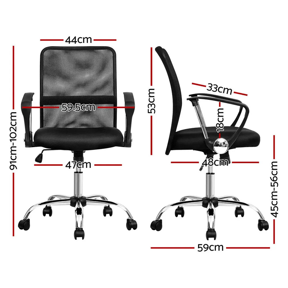 Artiss 2x Mesh Office Chair Mid Back Black - Image 2