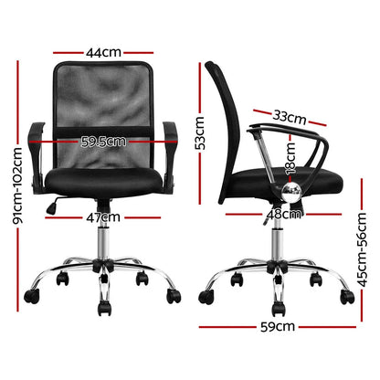 Artiss 2x Mesh Office Chair Mid Back Black - Image 2