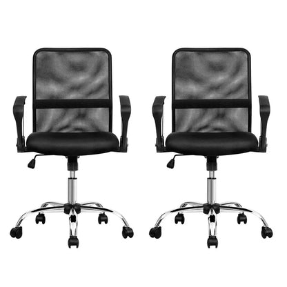 Artiss 2x Mesh Office Chair Mid Back Black - Image 3