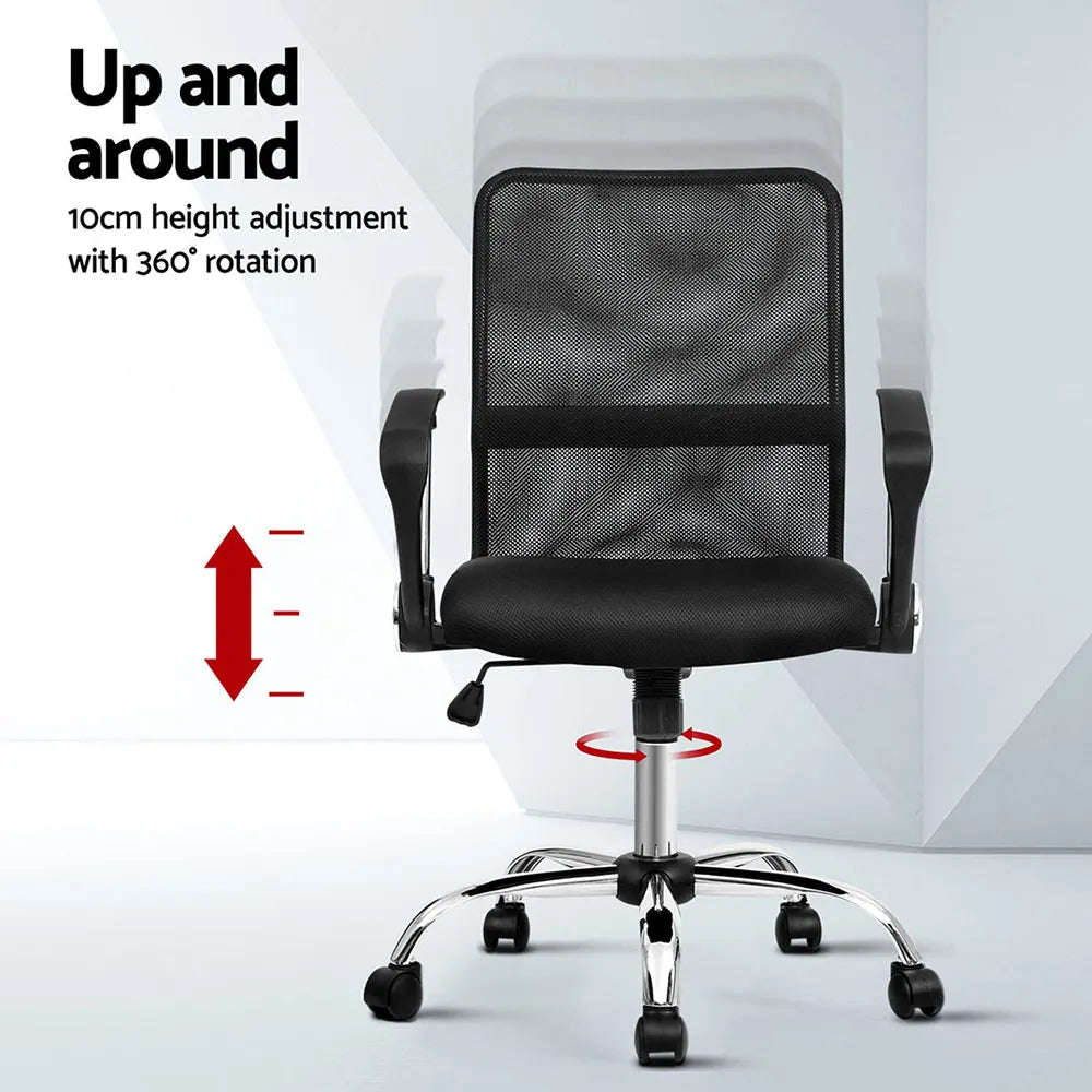 Artiss 2x Mesh Office Chair Mid Back Black - Image 4