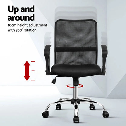 Artiss 2x Mesh Office Chair Mid Back Black - Image 4
