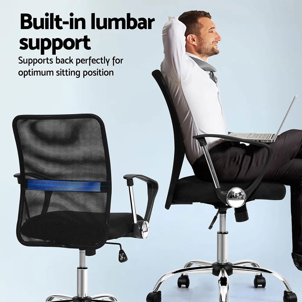 Artiss 2x Mesh Office Chair Mid Back Black - Image 5