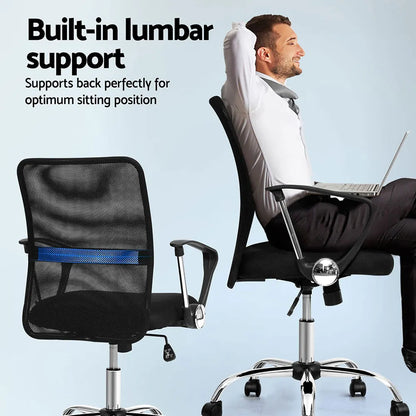 Artiss 2x Mesh Office Chair Mid Back Black - Image 5