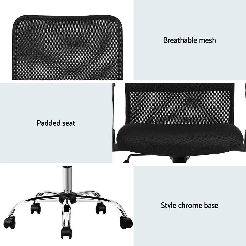 Artiss 2x Mesh Office Chair Mid Back Black - Image 6