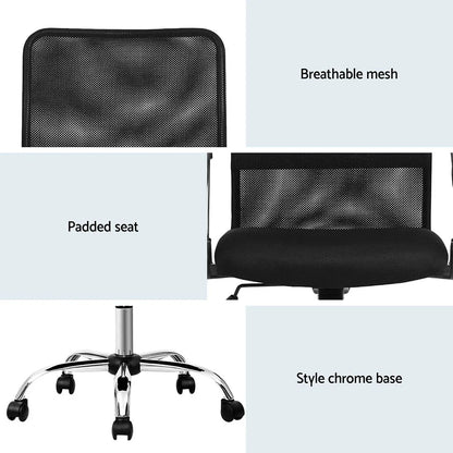 Artiss 2x Mesh Office Chair Mid Back Black - Image 6