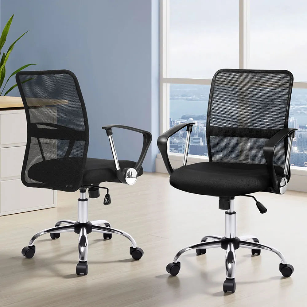 Artiss 2x Mesh Office Chair Mid Back Black - Image 7