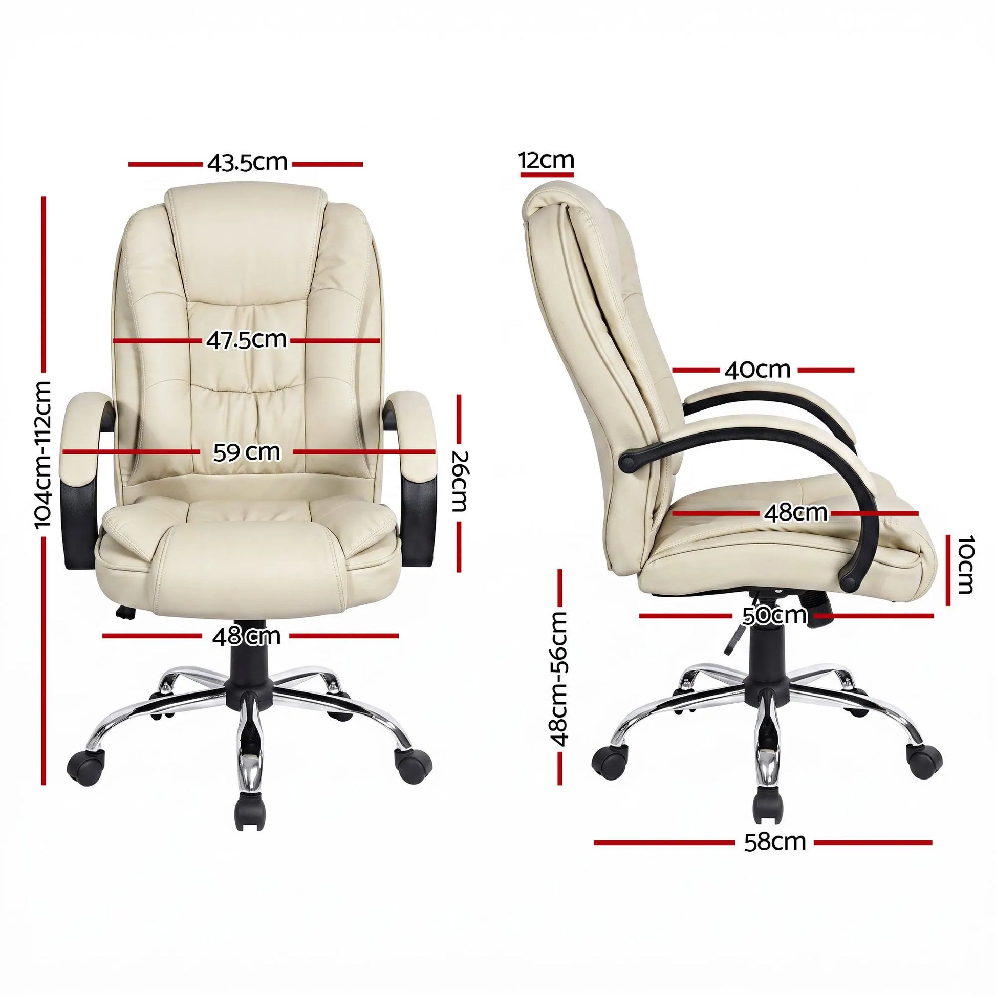 Artiss Executive Office Chair Leather Tilt Beige - Image 2