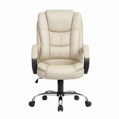 Artiss Executive Office Chair Leather Tilt Beige - Image 3