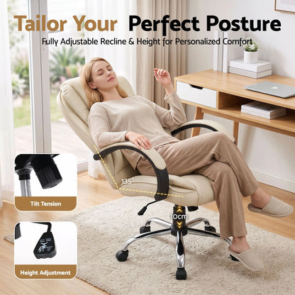 Artiss Executive Office Chair Leather Tilt Beige - Image 4