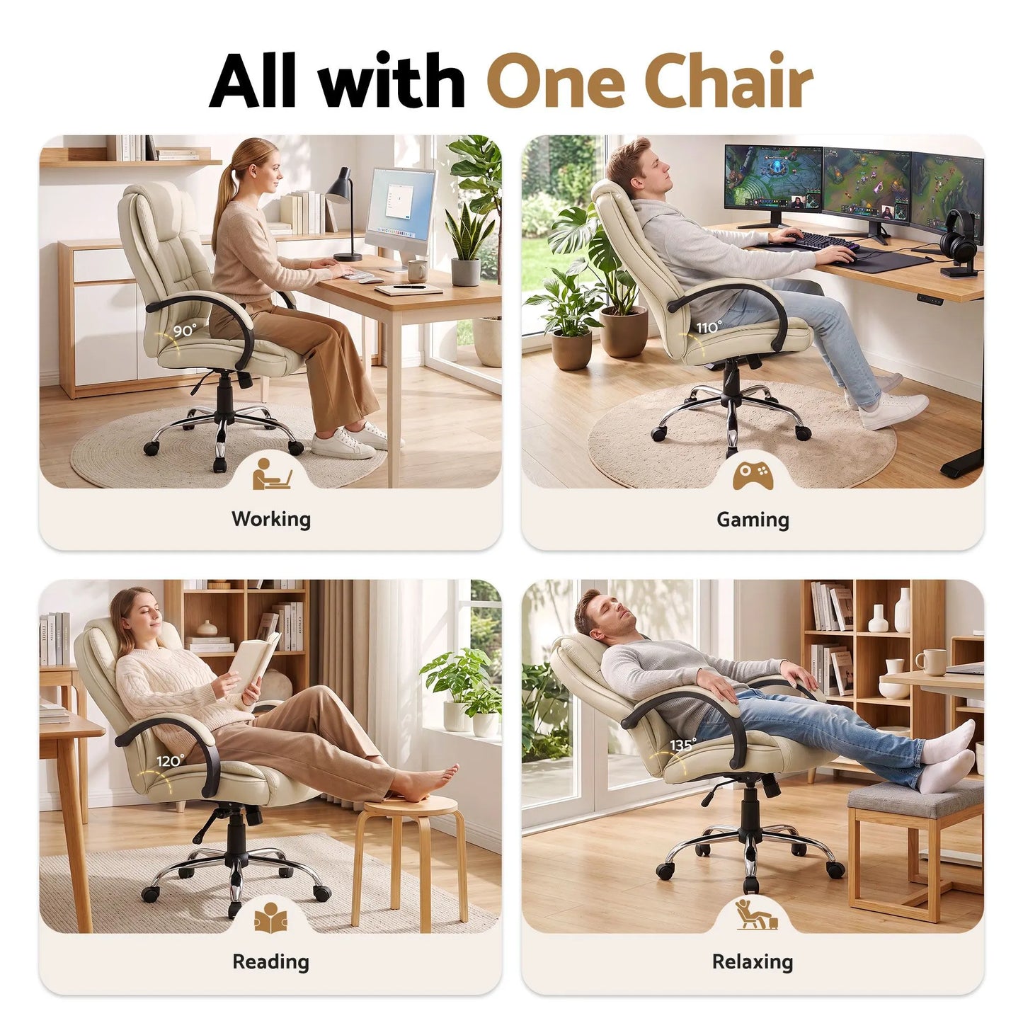 Artiss Executive Office Chair Leather Tilt Beige - Image 5