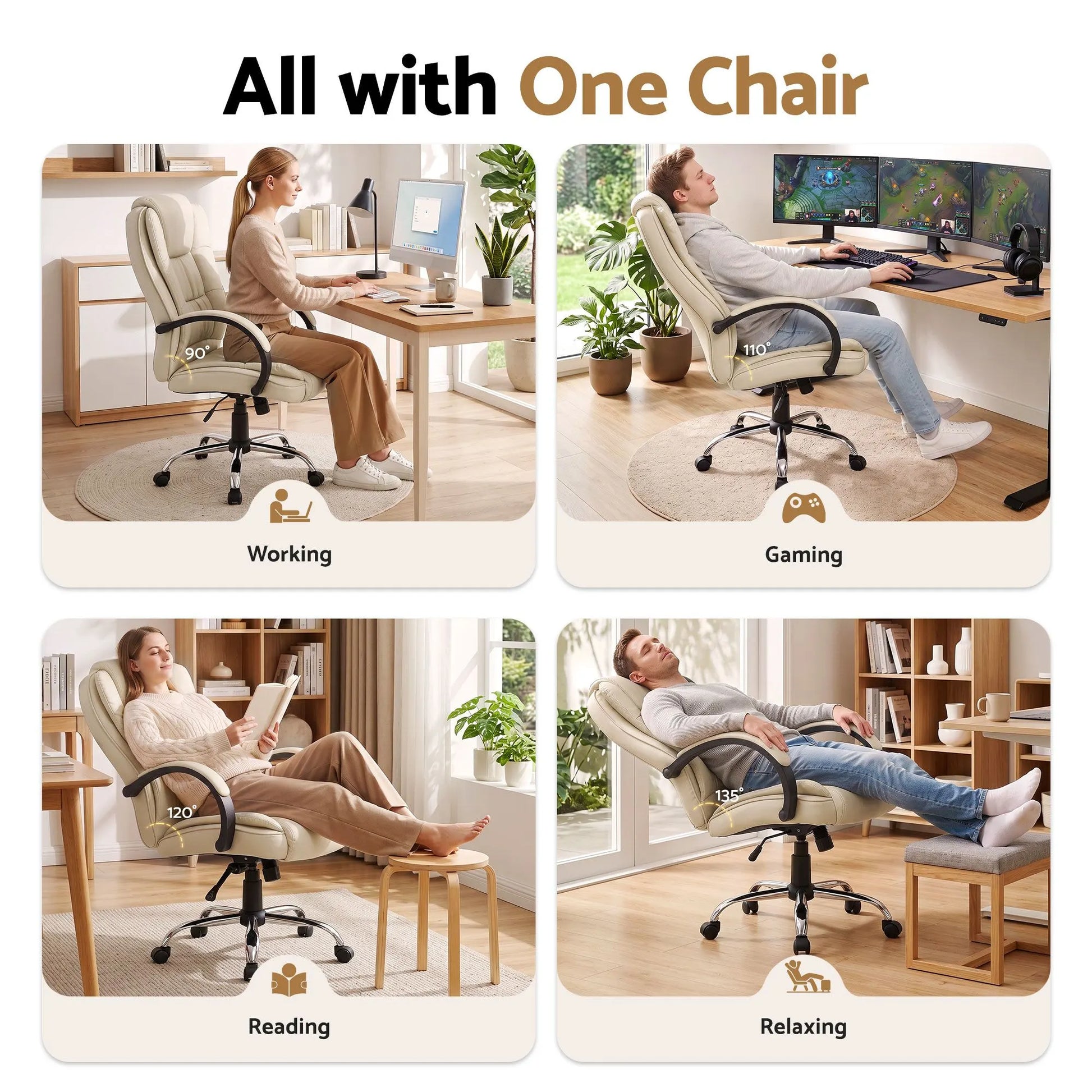 Artiss Executive Office Chair Leather Tilt Beige - Image 5