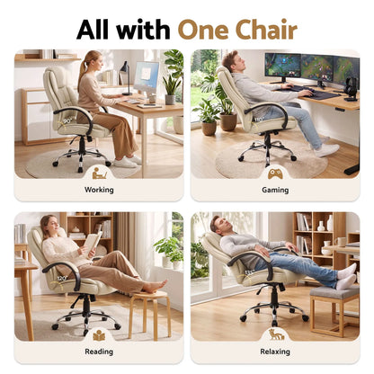 Artiss Executive Office Chair Leather Tilt Beige - Image 5