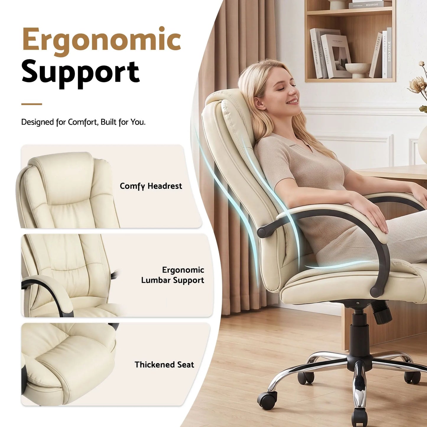 Artiss Executive Office Chair Leather Tilt Beige - Image 6