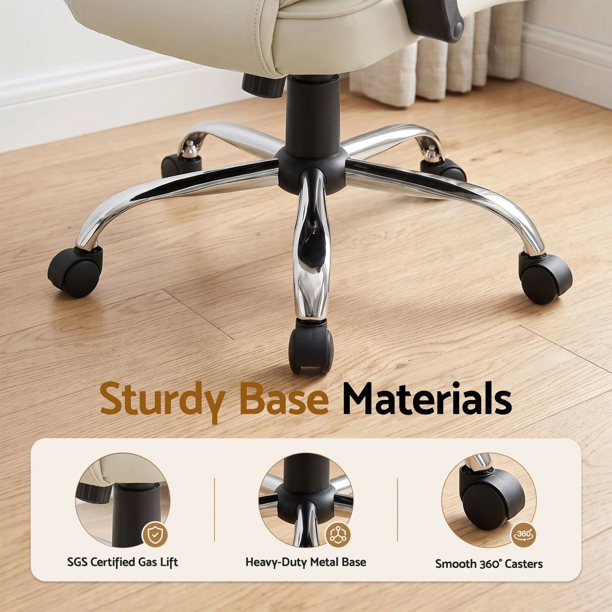 Artiss Executive Office Chair Leather Tilt Beige - Image 7