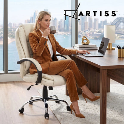 Artiss Executive Office Chair Leather Tilt Beige - Image 8