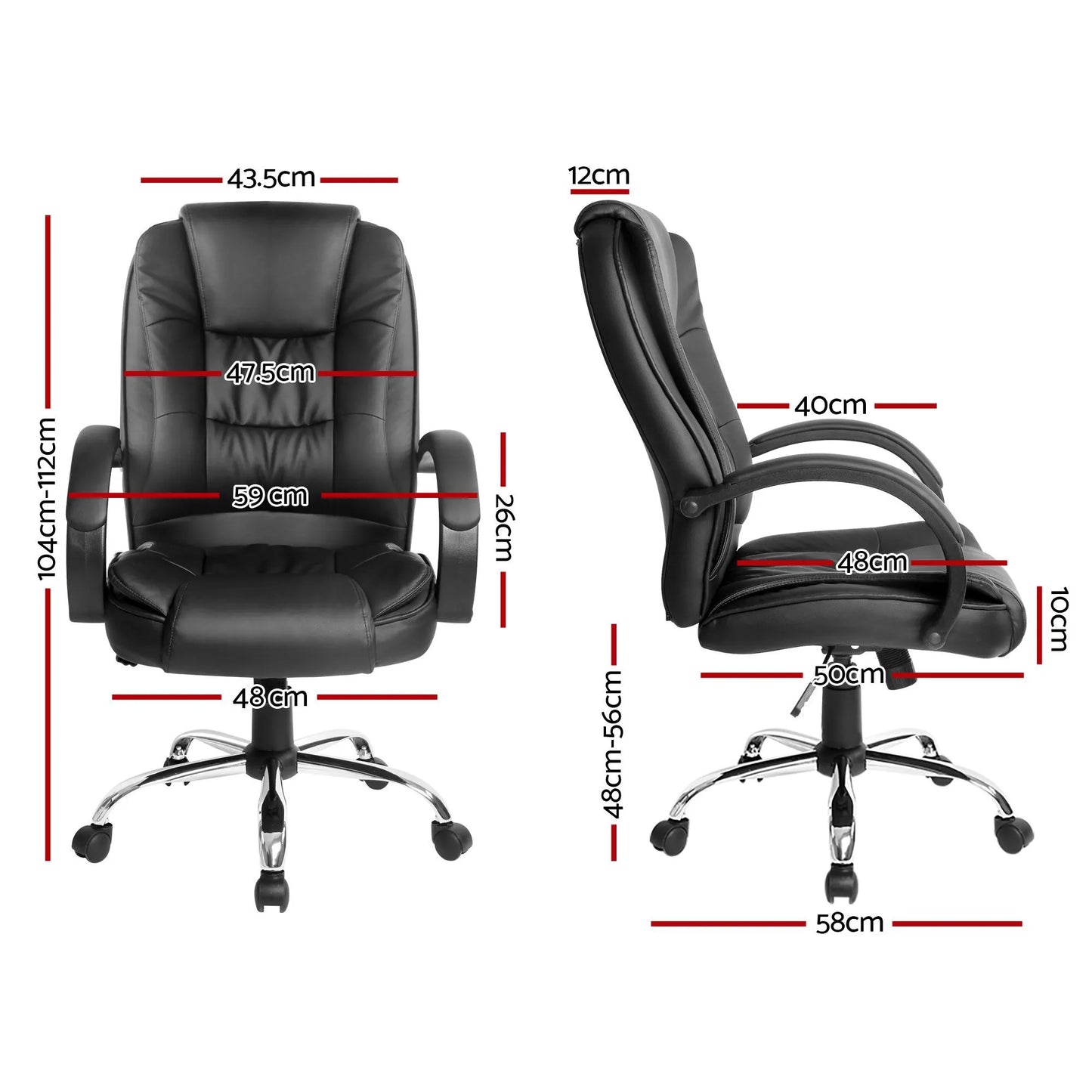 Artiss Executive Office Chair Leather Tilt Black - Image 2