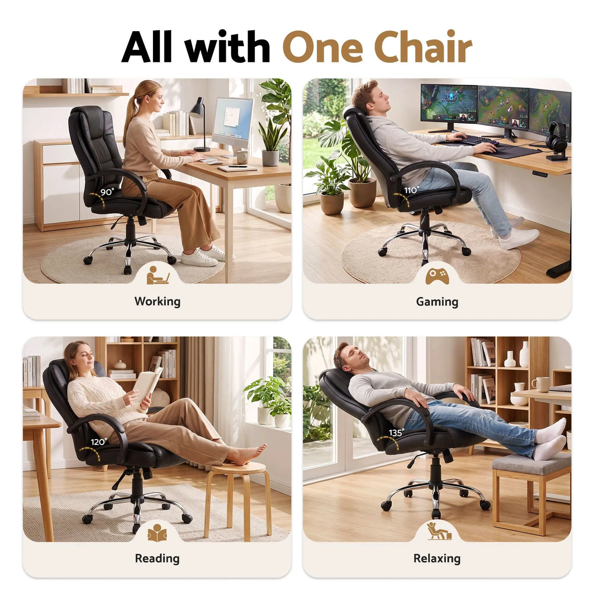 Artiss Executive Office Chair Leather Tilt Black - Image 5