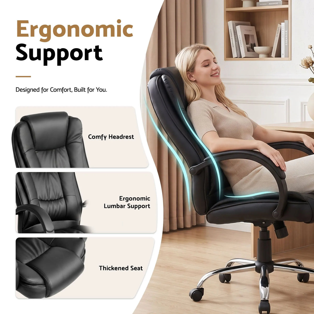 Artiss Executive Office Chair Leather Tilt Black - Image 6