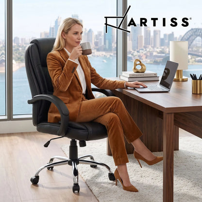 Artiss Executive Office Chair Leather Tilt Black - Image 8