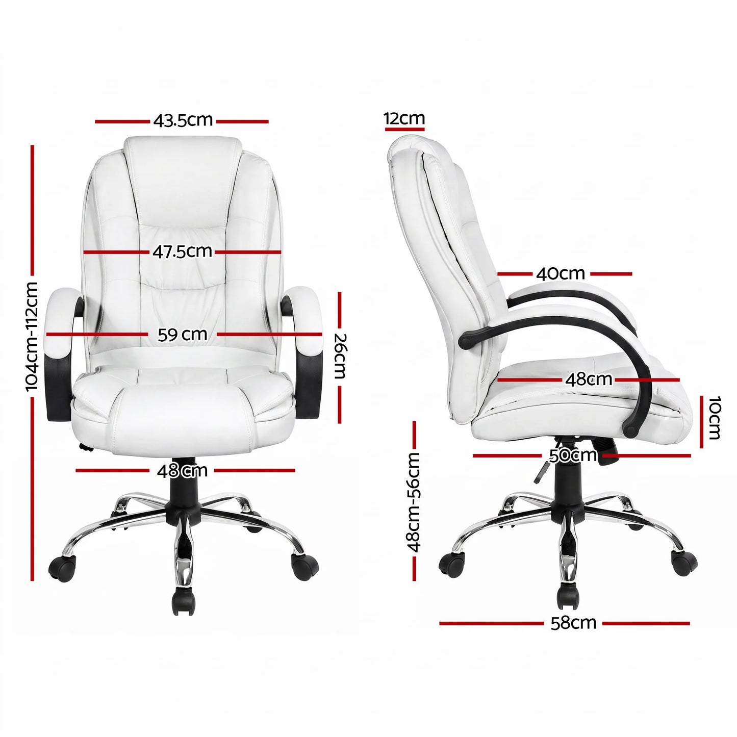 Artiss Executive Office Chair Leather Tilt White - Image 2